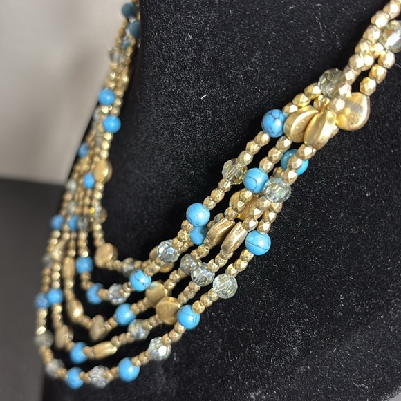 Nine West Gold and Blue Multi-Strand Necklace - Picture 3 of 7